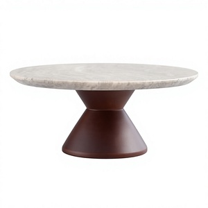 Luxury Modern Round Marble <b>Cake</b> <b>Stand</b> with Wood Base Handmade Dessert Display Pedestal Party Home hotel - Product Image 1