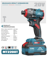 Tournevis à chocs à moteur à balais MAXTON MT2200T, rechargeable, qualité industrielle