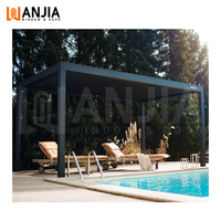 Pergola bioclimatique en aluminium avec éclairage LED, panneaux solaires thermolaqués, auvent de terrasse à lames métalliques, pavillon