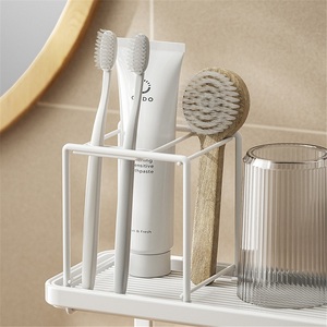 Modern <b>Corner</b> Toothbrush Rack with Tooth Cup and Multifunctional Shelf for Hotel Bathroom Countertop - Product Image 4