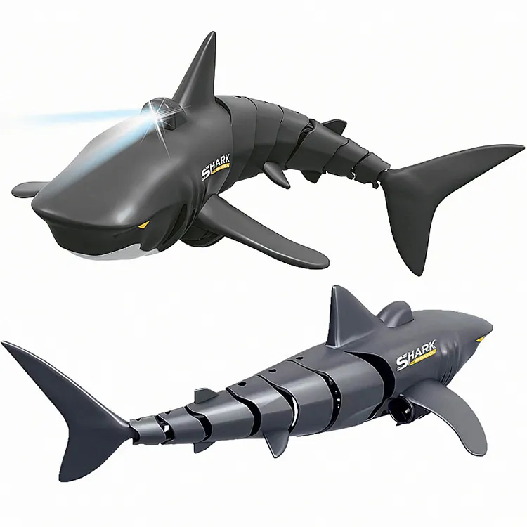 การควบคุมระยะไกลว่ายน้ำจำลองหุ่นยนต์ปลาของเล่นที่มีแสงมินิ RC ฉลามของเล่น