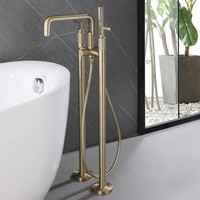 Robinet de baignoire autoportant de luxe HONGDEC à 2 poignées avec tuyau coudé, robinet de baignoire à poser au sol pour salle de bain