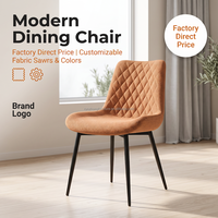 Chaise de salle à manger contemporaine rembourrée orange-brun, tissu texturé, coutures en losange, pieds coniques noirs pour salle à manger ou café