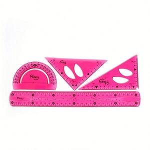 Juego de Geometría de Plástico Flexible de 4 Piezas, Incluye Reglas Rectas y Triangulares de 20 cm, Herramientas de Medición para Niñas - Product Image 1