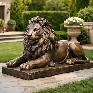 실물 크기 청동 누워있는 사자 조각상, 야외 정원 장식용, 사실적인 빌라 마당 조각상 - Product Image 2
