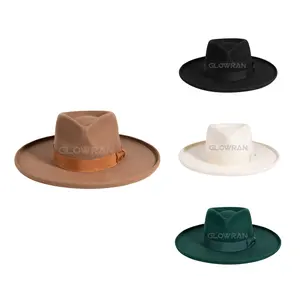 قبعات فيدورا من الصوف الأسترالي بنسبة 100% ذات جودة عالية بحواف واسعة كلاسيكية للرجال، تتوفر قبعات ذات حواف مقلمة بألوان متعددة، وشرائط للقبعات قابلة للتعديل