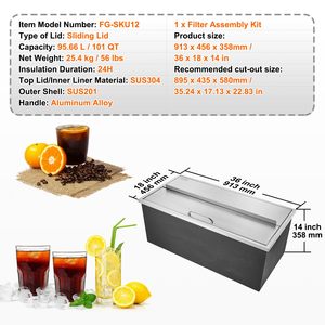 <span class=keywords><strong>Bac</strong></span> à glace commercial <span class=keywords><strong>avec</strong></span> <span class=keywords><strong>couvercle</strong></span> coulissant, seau à glace de bar, chariot à glace en acier inoxydable, glacière encastrable mobile - Product Image 6