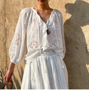 Conjunto de Ropa de Alta Calidad para Mujer, Primavera-Verano 2026, Falda Larga con Bordado Calado y Blusa + Falda Larga con Cintura Elástica - Product Image 5