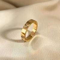 Bague clou classique en acier inoxydable pour couples, plaquée or 18 carats, six diamants, bijoux de mode pour hommes et femmes, bague clou étanche