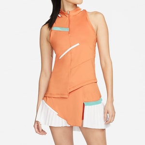 High Neck Contrast Color <b>Athletic</b> Pleated One Piece Quick Dry Summer Sleeveless Women's Half Zip Tennis Dress Skirts Skorts Wear - Product Image 1