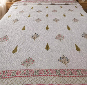 <b>Flower</b> Pattern Hand Block Printed Cotton Comforter Set Quilted Bedcover & <b>Pillow</b> Covers Lightweight Boho King Bedding - Product Image 5