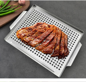 ANJUKE ANJUKE Poêle à griller en acier inoxydable Poêle à griller Plaque de service avec poignées Panier à barbecue Aliments pour barbecue en plein air - Product Image 2