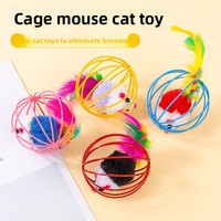 Juguetes interactivos al por mayor para gatos, jaulas, juguetes para masticar de alambre de hierro con plumas de colores y pintura de colores, medianos, para interior/exterior, sólidos.