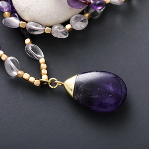 Collier pendentif en améthyste naturelle perlée et nouée, forme goutte d'eau, bijou de mode pour femme, cadeau - Product Image 3