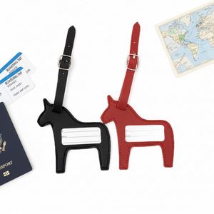 RTS Fashion PU Leather Horse-shaped Luggage <b>Tag</b> Portable Suitcase <b>ID</b> Labels with Privacy Name Card Travel Accessories - Product Image 1