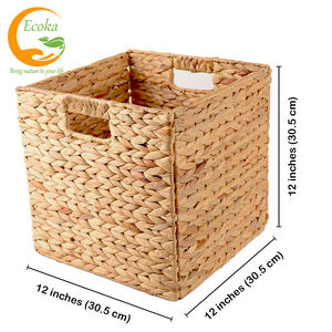 Hot Sale 12x12 Foldable Eco-Friendly Water Hyacinth Straw <b>Woven</b> <b>Storage</b> <b>Basket</b> for Clothing and Home Decor - Product Image 3