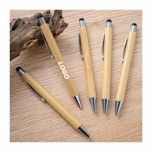ปากกาไม้ไผ่แบบคลิกปรับแต่งได้พร้อมหัวสัมผัสหน้าจอ - ของขวัญส่งเสริมการขายรักษ์โลกสำหรับโรงแรม สำนักงาน และนักเรียน - Product Image 1