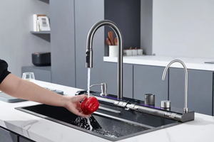 Évier de cuisine commercial moderne en acier inoxydable à cuve unique, à encastrer, multifonctionnel, avec robinet intelligent à quatre trous - Product Image 3