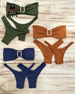 Tanga alta Duas Peças Biquíni Micro Maiô Traje De Bano Repreve Tecidos Cordas Bandeau Lurex Tecido Swimwear - Product Image 2