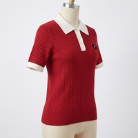 Pulls en tricot personnalisés à col polo à manches courtes avec bordure contrastée douce pour femmes, style preppy, nouvelle collection printemps