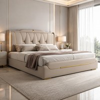 Cadre de lit minimaliste en similicuir beige pour chambre à coucher Queen/King – Vente en gros de meubles