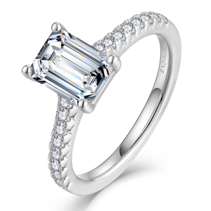 Handmade của phụ nữ 925 Sterling Bạc rạng rỡ cắt Zircon engagement Ring với micro-pave Side Stones - Product Image 5