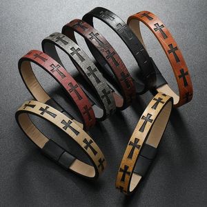 Pulsera con Cierre Magnético Cruzado, Brazalete Retro de Cuero Trenzado Multicapa para Hombre - Product Image 1