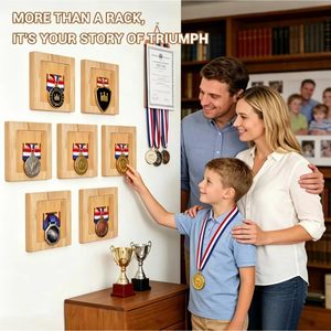 Wooden honeycomb <b>combination</b> medal display rack, <b>square</b> wall hanging rack for living room and bedroom background wall, suitable - Product Image 1