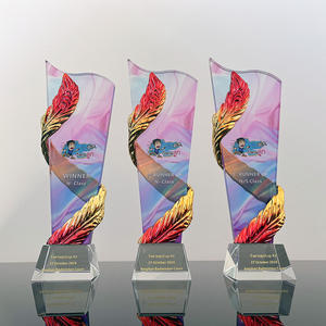 Trofeo <span class=keywords><strong>de</strong></span> cristal óptico con impresión a todo color <span class=keywords><strong>de</strong></span> plumas <span class=keywords><strong>de</strong></span> resina <span class=keywords><strong>rosa</strong></span> dorada, 2017 - Product Image 6