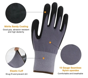 Gants de travail en nitrile microfoam sablé 15 jauges, compatibles écran tactile, coque en nylon, certifiés CE EN388 4131, pour l'assemblage en entrepôt - Product Image 2