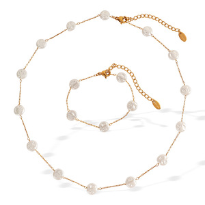 Bijoux hypoallergéniques de luxe, perles en or 18 carats, chaîne en acier inoxydable, bracelet à breloques, collier, ensembles de bijoux pour femmes - Product Image 4