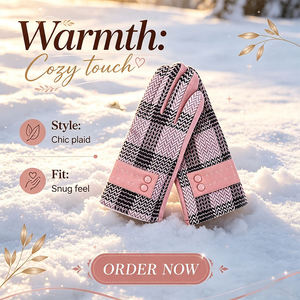 Gants d'hiver chauds en gros pour femmes, élégants, en tweed à carreaux, avec revers en fausse fourrure, compatibles écran tactile, pour la conduite, personnalisables pour votre marque - Product Image 2