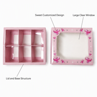 Boîte cadeau rose à 6 compartiments avec fenêtre transparente, finition brillante pour les cadeaux de Noël