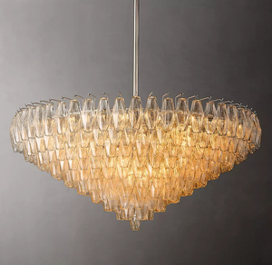 Lustre rond à plusieurs niveaux en verre transparent de 46 pouces pour salon de villa, design minimaliste, salle de banquet d'hôtel, grand lustre en verre fait main - Product Image 2