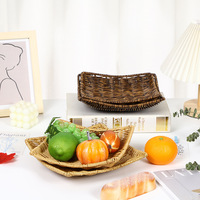 Panier en rotin synthétique PE tressé exquis, plateau de service multifonctionnel en plastique pour fruits, collations et légumes