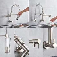 Robinet de cuisine moderne en acier inoxydable 304 pour hôtel, robinet mural à eau froide avec douchette extractible pour évier de cuisine