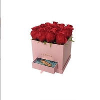 Boîte à fleurs rose carrée de luxe avec tiroir pour collier de rouge à lèvres emballage de bijoux boîte-cadeau de fleurs noires pour la Saint-Valentin