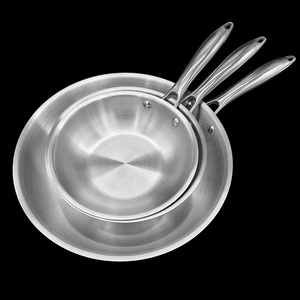 Utensilios de cocina profesionales Leegin, sartén de acero inoxidable de <span class=keywords><strong>3</strong></span> capas, sartén para freír pulida - Product Image 3