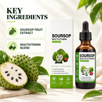 Gouttes liquides multivitaminées de corossol 60 ml (2 fl oz) à base de plantes, végétaliennes, sans gluten, sans OGM, complément alimentaire favorisant l'énergie