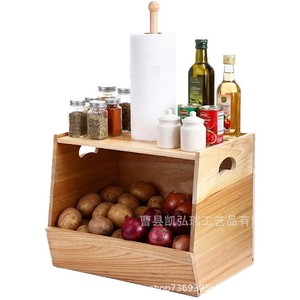 Wooden fruit and <b>vegetable</b> storage basket, tissue holder, large capacity countertop storage rack, <b>vegetable</b> spice jar, bread - Product Image 4