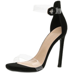 Elegant Sexy Large Size Open Toe Ankle Strap Slip-On PU Lining <b>Clear</b> PVC Stiletto <b>Heels</b> <b>Womens</b> Summer Sandals - Product Image 1