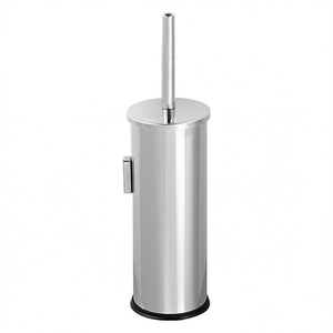 Porte-brosse WC chromé sur pied, hauteur 29 cm, avec couvercle et poignée latérale pour salle de bain - Product Image 3