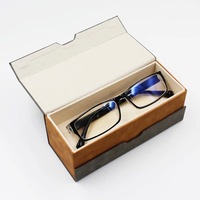 Étui à lunettes rigide double couche tendance à motif uni avec double compartiment de rangement et design carré magnétique à deux sections