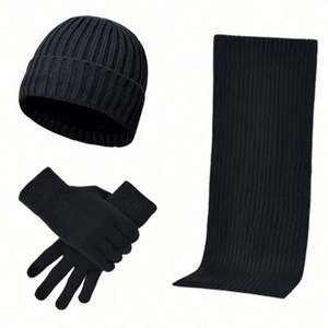 Ensemble bonnet, écharpe et gants tricotés couleur unie avec logo personnalisé – Chaud et tendance pour homme et femme, idéal automne-hiver et activités extérieures - Product Image 6