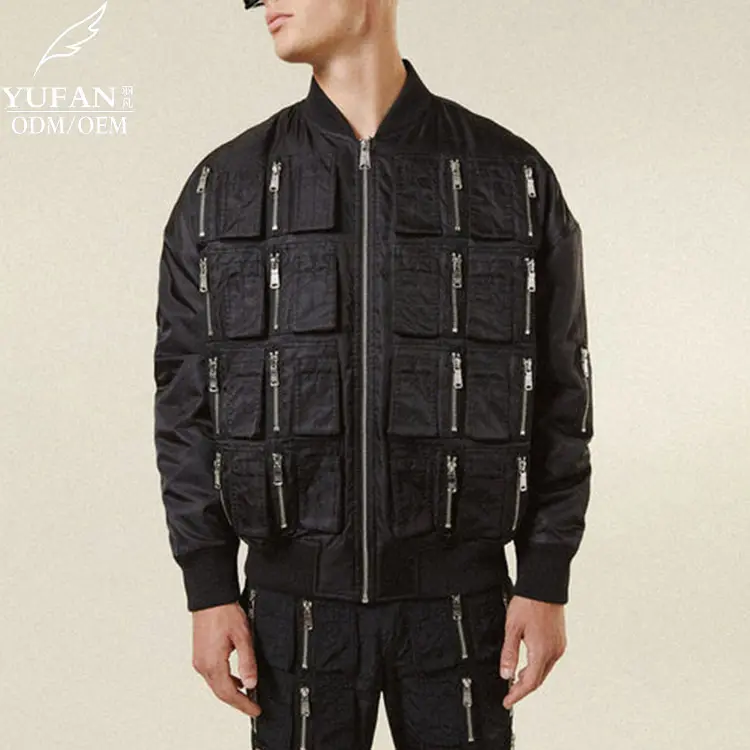 YuFan Custom OEM ODM Chaqueta acolchada negra Chaquetas de plumón de pato para hombre para abrigo con cremallera de invierno