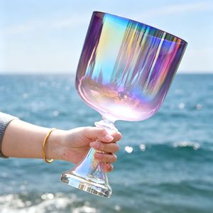 Bol chantant en cristal transparent violet Cosmic Light, Grail sacré avec marteau, instrument de guérison sonore - Product Image 3