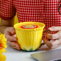 Tasse à café en céramique de conception de tournesol en émail tasse avec couvercle cuillère tasse à thé en porcelaine femmes cadeau de fleur jaune
