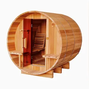 Hot Selling Outdoor Canada Hemlock/red Cedar Wood Barrel Sauna Wood Fire Sauna With Private label wholesale