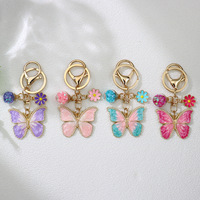 Porte-clés Papillon Violet en Métal Émaillé Mignon pour Femme, Breloque de Sac Fleur Perle, Breloque de Sac à Main, Accessoire Porte-clés Coloré en Strass
