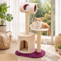 Arbre à chat stable en velours avec poteaux à gratter en sisal naturel, arbre à chat multi-niveaux en peluche pour salon